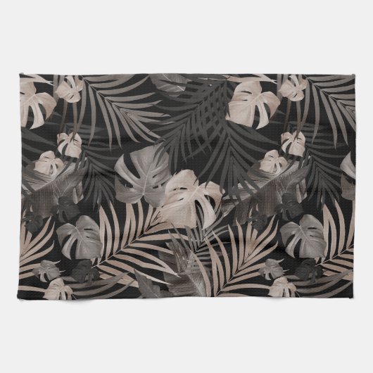 Tropischer Dschungel Night Blätter 8 - Wiederholun Geschirrtuch (Horizontal)