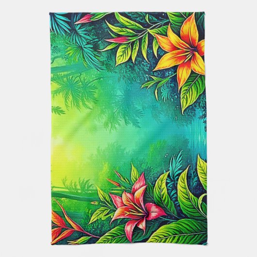 Tropischer Dschungel - Oasis Design Geschirrtuch (Vertikal)