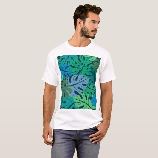 Tropischer Dschungel Palm Nahtloses Muster T-Shirt (Vorne ganz)