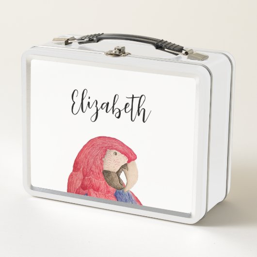 Tropischer Dschungel-Papagei Zeichnend Macaie Metall Brotdose (Vorderseite)