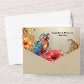 Tropischer Dschungel Papageien Hibiskus Insel beig All In One Einladung (Rückseite)