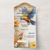 Tropischer Dschungel Papageien Hibiskus Insel beig All In One Einladung (Innen)