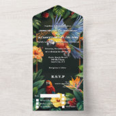 Tropischer Dschungel Papageien Hibiskus Insel Hoch All In One Einladung (Innen)