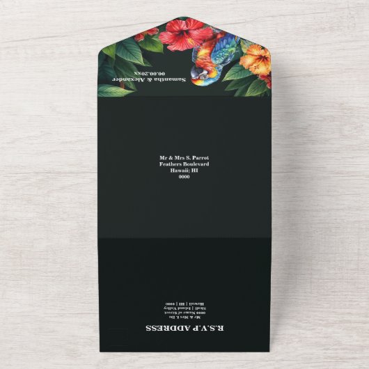 Tropischer Dschungel Papageien Hibiskus Insel Hoch All In One Einladung (Außenbereich)