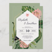 Tropischer Dschungel rosa Blume & Blätter floralmo Einladung (Vorne/Hinten)