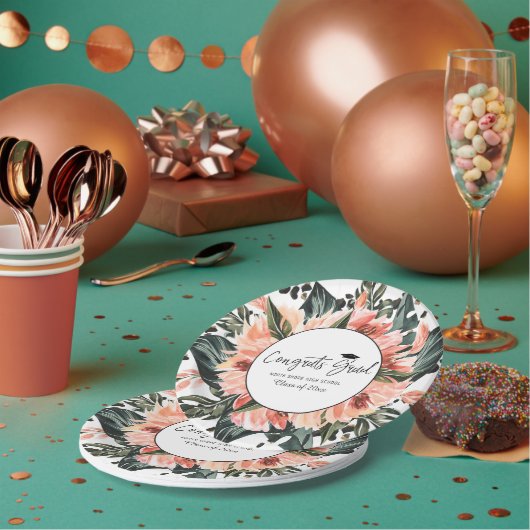 Tropischer Dschungel | Rosa floraler Abschluss Pappteller (Multi)
