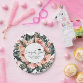 Tropischer Dschungel | Rosa floraler Abschluss Pappteller (Party)