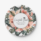 Tropischer Dschungel | Rosa floraler Abschluss Pappteller (Vorderseite)