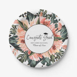 Tropischer Dschungel | Rosa floraler Abschluss Pappteller