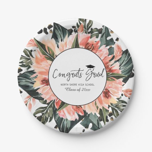 Tropischer Dschungel | Rosa floraler Abschluss Pappteller (Vorderseite)