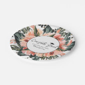 Tropischer Dschungel | Rosa floraler Abschluss Pappteller (Schrägansicht)