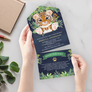 Tropischer Dschungel-Safari Süßer Tiger Navy Baby  All In One Einladung