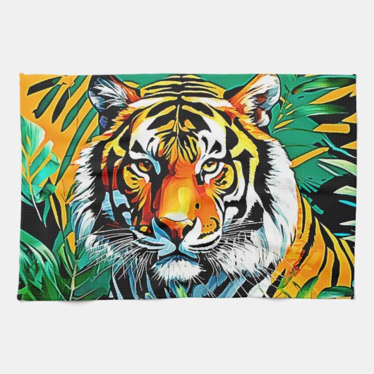 Tropischer Dschungel Tiger Blickdesign Geschirrtuch (Horizontal)