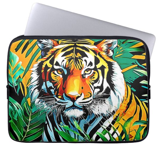 Tropischer Dschungel Tiger Blickdesign Laptopschutzhülle (Vorderseite)