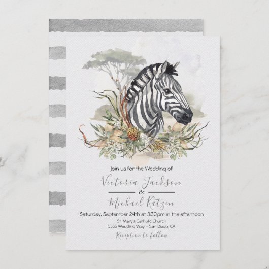 Tropischer Dschungel Zebra Hochzeitseinladungen Einladung (Vorne/Hinten)