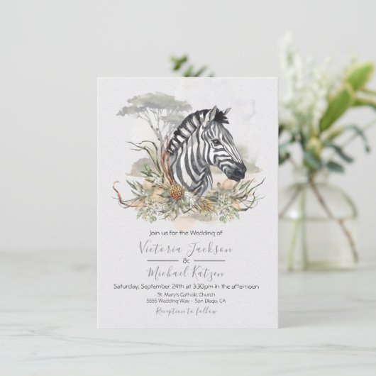 Tropischer Dschungel Zebra Hochzeitseinladungen Einladung (Stehend Vorderseite)