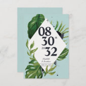 Tropischer Dschungelwein, modern blau Save the Dat (Vorne/Hinten)