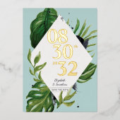 Tropischer Dschungelwein, modern blau Save the Dat Folieneinladung (Vorderseite)