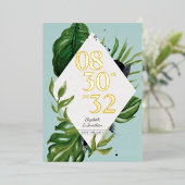 Tropischer Dschungelwein, modern blau Save the Dat Folieneinladung (Stehend vorne)