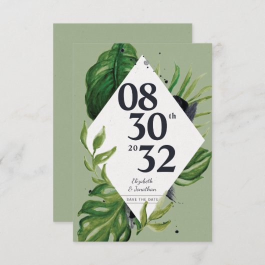 Tropischer Dschungelwein, modern grün Save the Dat (Vorne/Hinten)