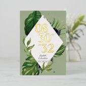 Tropischer Dschungelwein, modern grün Save the Dat Folieneinladung (Stehend vorne)