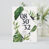 Tropischer Dschungelwein, modern weiß Save the Dat (Stehend Vorderseite)