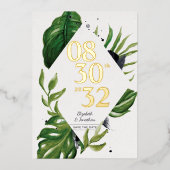 Tropischer Dschungelwein, modern weiß Save the Dat Folieneinladung (Vorderseite)