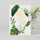 Tropischer Dschungelwein, modern weiß Save the Dat Folieneinladung (Stehend vorne)