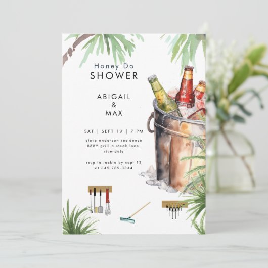 Tropischer Eimer Bier Honey Do Paare Dusche II Einladung (Stehend Vorderseite)