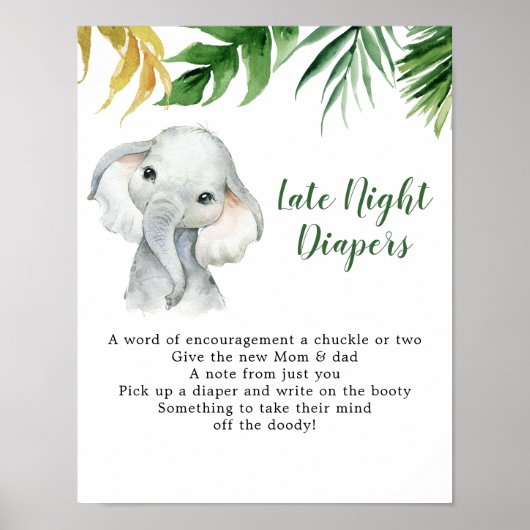 Tropischer Elefant Boy Spate Night Diaper Signieru Poster (Vorne)