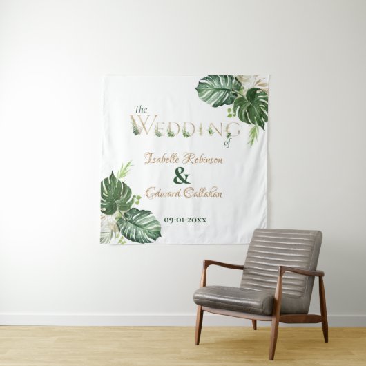Tropischer Empfang Décor Green Monstera Blätter Wandteppich (Beispiel)