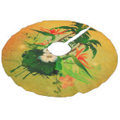 Tropischer Entwurf mit Blumen und Palmen Leinenimitat Weihnachtsbaumdecke (Schrägansicht)