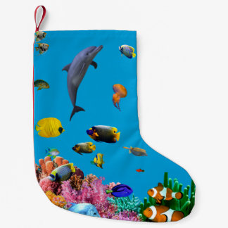 Tropischer Fisch & Delfin-blauer Weihnachtsstrumpf Kleiner Weihnachtsstrumpf