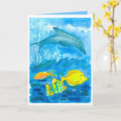 Tropischer Fisch-Delphin-alles Gute zum Geburtstag Karte (Gelbe Blume)
