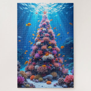 Tropischer Fisch, der um den Weihnachtskorallenbau Puzzle