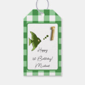 Tropischer Fisch, Grüner Gingham Happy 1. Geburtst Geschenkanhänger (Vorderseite)