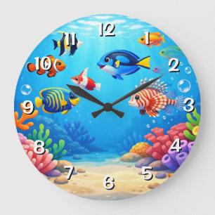 Tropischer Fisch im Aquarium  Große Wanduhr