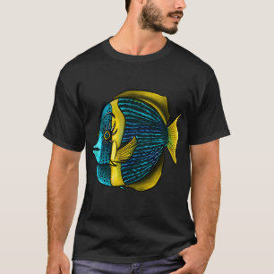 Tropischer Fisch mit Wimpern in Blau Gelb T-Shirt