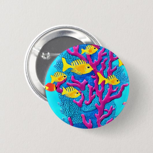 Tropischer Fisch Nahtloses Muster Button (Vorne & Hinten)