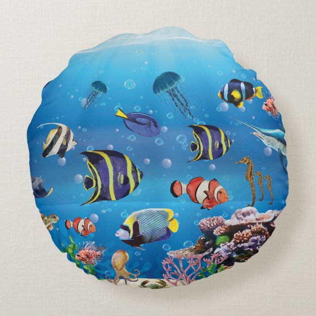 Tropischer Fisch Rundes Kissen (Rückseite)