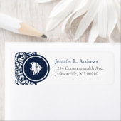 Tropischer Fisch Theme Navy Damask Adresszeichen (Insitu)