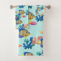 Tropischer Fisch und Korallenbadehandtuch Set