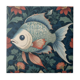 Tropischer Fisch William Morris Stil Wassersee Fliese