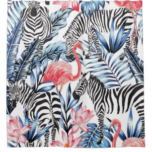 Tropischer Flair: Flamingo Zebra Paradise Duschvorhang