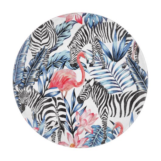 Tropischer Flair: Flamingo Zebra Paradise Schneidebrett (Vorderseite)