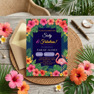 Tropischer Flamingo 60. Geburtstag Luau Flora Einladung