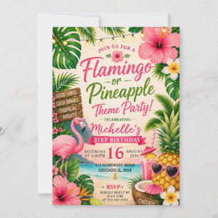 Tropischer Flamingo-Ananas 21. Geburtstag Einladung