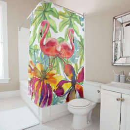 Tropischer Flamingo-Bird Wasserfarbe Duschvorhang