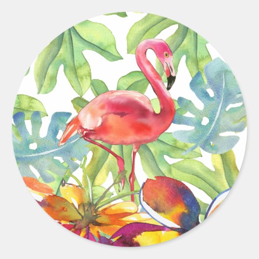 Tropischer Flamingo-Bird Wasserfarbe Runder Aufkleber (Vorderseite)