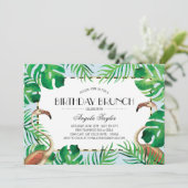Tropischer Flamingo-Blau-Geburtstag Einladung (Stehend Vorderseite)